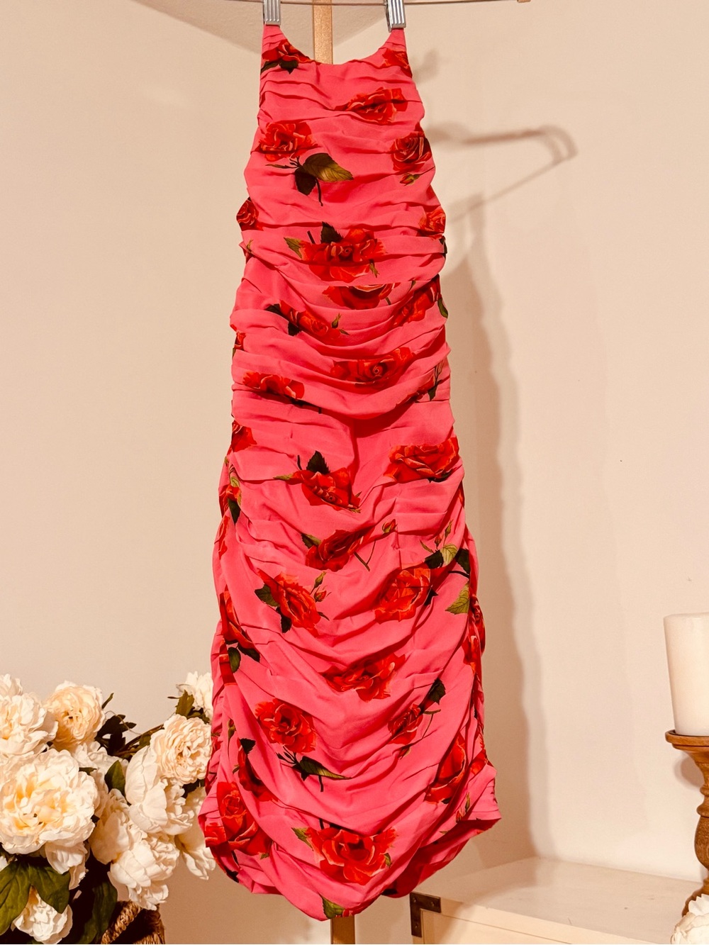 Pink Floral Ruched Slip Dress - Picture 7 of 13